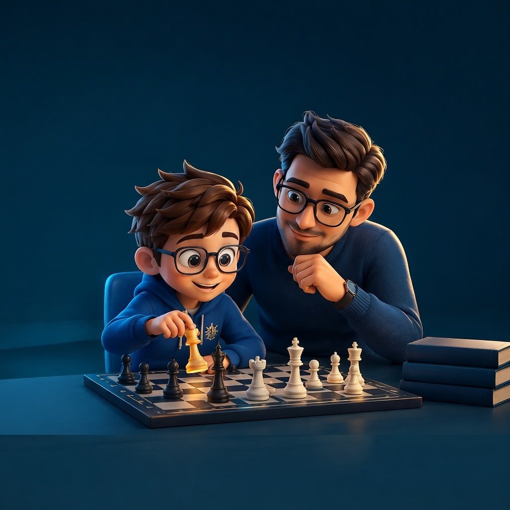 أب وطفل يلعبان الشطرنج